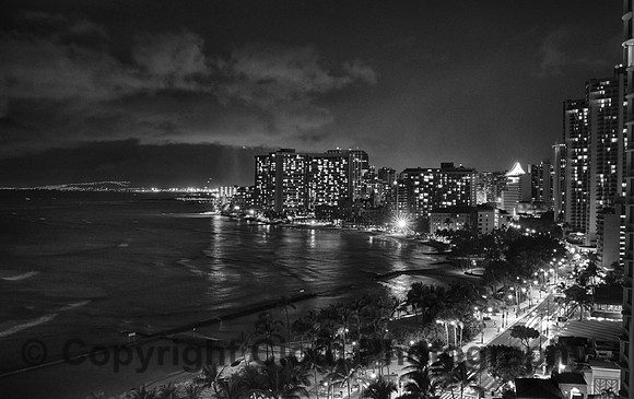 waikiki at night b&w